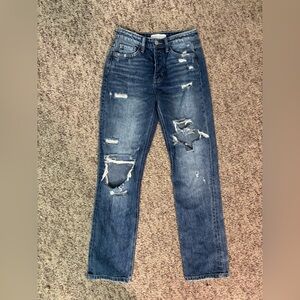 Flying Monkey Distressed Medium Blue Boyfriend Straight Jeans